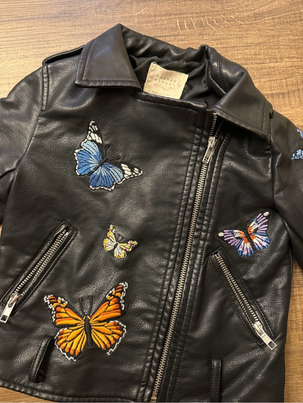Hannah Banana Girls Butterfly Faux Leather Moto Jacket Black Estimated Size 5 - Picture 4 of 13